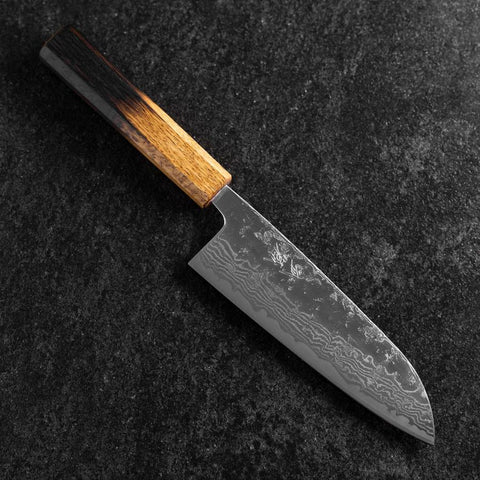 Santoku Sweden Stainless Steel Mirror Nashiji Washi Damascus Yaki Urushi Handle 165mm (6.5”)-[Musashi]-[Japanese-Kitchen-Knives]