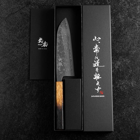 Santoku Sweden Stainless Steel Mirror Nashiji Washi Damascus Yaki Urushi Handle 165mm-[Musashi]-[Japanese-Kitchen-Knives]