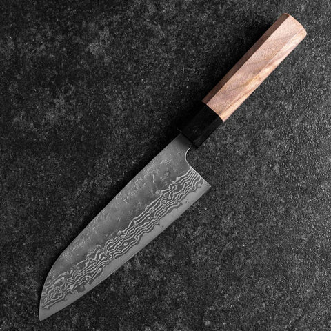 Santoku Sweden Stainless Steel Nashiji Washi Damascus Black Walnut Handle 165mm (6.5”)-[Musashi]-[Japanese-Kitchen-Knives]