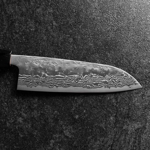 Santoku Sweden Stainless Steel Nashiji Washi Damascus Black Walnut Handle 165mm (6.5”)-[Musashi]-[Japanese-Kitchen-Knives]