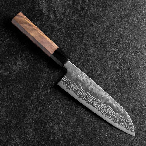 Santoku Sweden Stainless Steel Nashiji Washi Damascus Black Walnut Handle 165mm (6.5”)-[Musashi]-[Japanese-Kitchen-Knives]