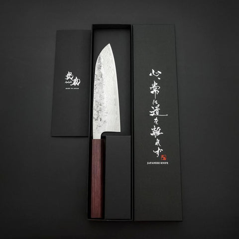 Santoku Sweden Stainless Steel Nashiji Washi Damascus Purple Urushi Handle 165mm (6.5”)-[Musashi]-[Japanese-Kitchen-Knives]