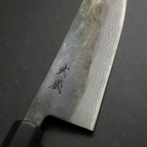 Santoku V-Toku 2 Kurouchi Damascus Buffalo Ebony Handle 165mm-[Musashi]-[Japanese-Kitchen-Knives]
