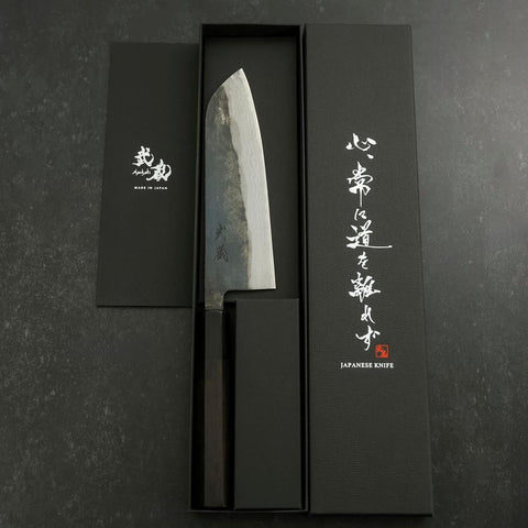 Santoku V-Toku 2 Kurouchi Damascus Buffalo Ebony Handle 165mm-[Musashi]-[Japanese-Kitchen-Knives]