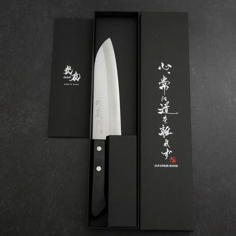 Santoku VG-1 Polished Western Black Handle 170mm (Tsuba-nashi) (6.7”)-[Musashi]-[Japanese-Kitchen-Knives]