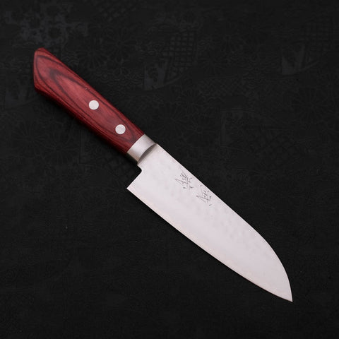 Santoku VG-1 Tsuchime Damascus Western Red Handle 130mm-[Musashi]-[Japanese-Kitchen-Knives]