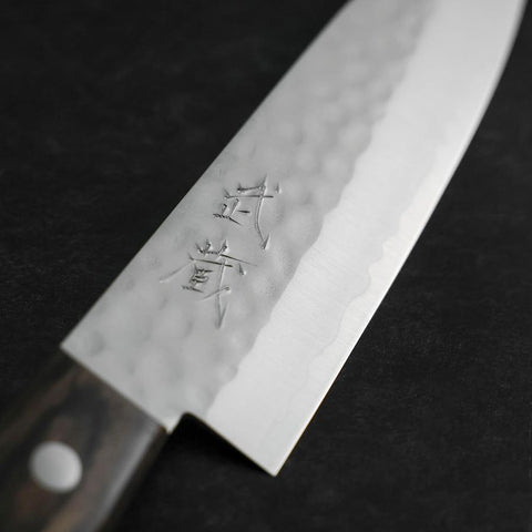 Santoku VG-1 Tsuchime Western Brown Mahogany Handle 130mm (Tsuba Nashi)-[Musashi]-[Japanese-Kitchen-Knives]