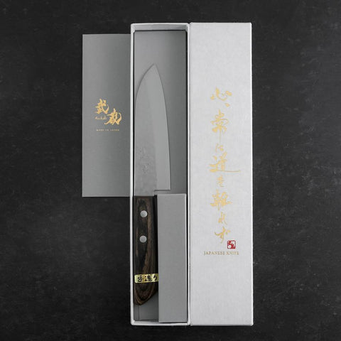 Santoku VG-1 Tsuchime Western Brown Mahogany Handle 130mm (Tsuba Nashi)-[Musashi]-[Japanese-Kitchen-Knives]