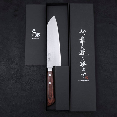Santoku VG-1 Tsuchime Western Tsuba Mahogany Handle 165mm (6.5”)-[Musashi]-[Japanese-Kitchen-Knives]