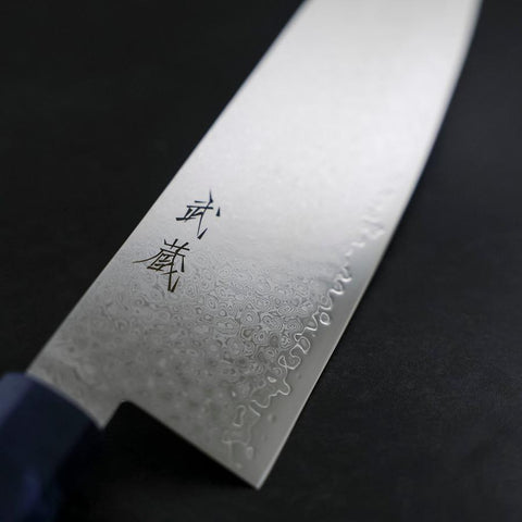 Santoku VG-10 Damascus Blue Birch Handle 180mm (7”)-[Musashi]-[Japanese-Kitchen-Knives]