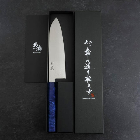 Santoku VG-10 Damascus Blue Birch Handle 180mm (7”)-[Musashi]-[Japanese-Kitchen-Knives]