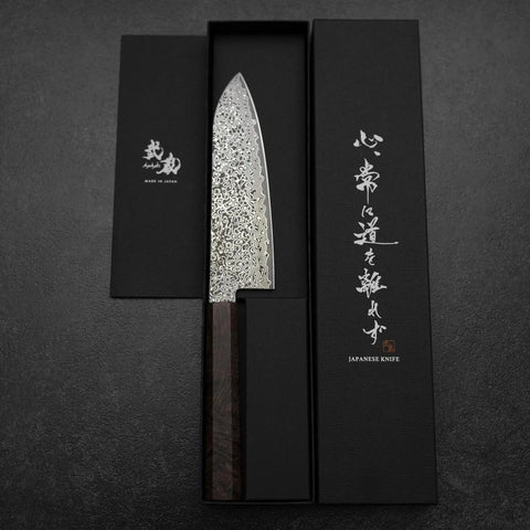 Santoku VG-10 Damascus Brown Birch Handle 165mm-[Musashi]-[Japanese-Kitchen-Knives]