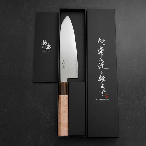 Santoku VG-10 Damascus Buffalo Light Pink Maple Handle 180mm-[Musashi]-[Japanese-Kitchen-Knives]