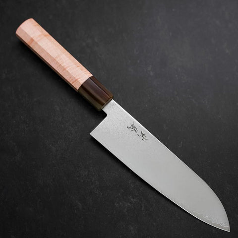 Santoku VG-10 Damascus Buffalo Light Pink Maple Handle 180mm-[Musashi]-[Japanese-Kitchen-Knives]