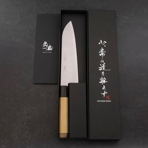 Santoku VG-10 Damascus Double Buffalo Capped Magnolia Handle 180mm-[Musashi]-[Japanese-Kitchen-Knives]