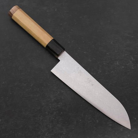 Santoku VG-10 Damascus Double Buffalo Capped Magnolia Handle 180mm-[Musashi]-[Japanese-Kitchen-Knives]
