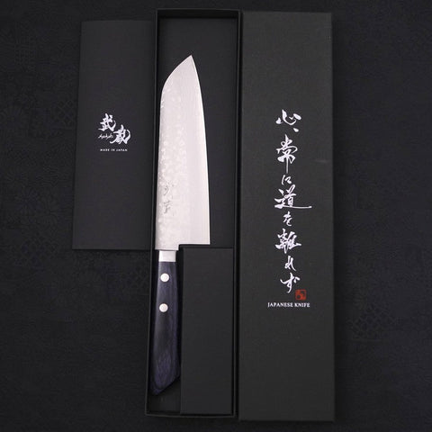Santoku VG-10 Damascus Western Dark Blue Handle 170mm-[Musashi]-[Japanese-Kitchen-Knives]
