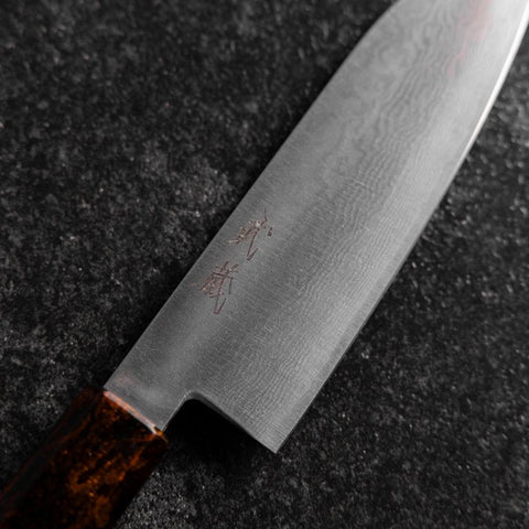 Santoku VG-10 Damascus Yamanaka Black Urushi Handle 130mm (5.1”)-[Musashi]-[Japanese-Kitchen-Knives]