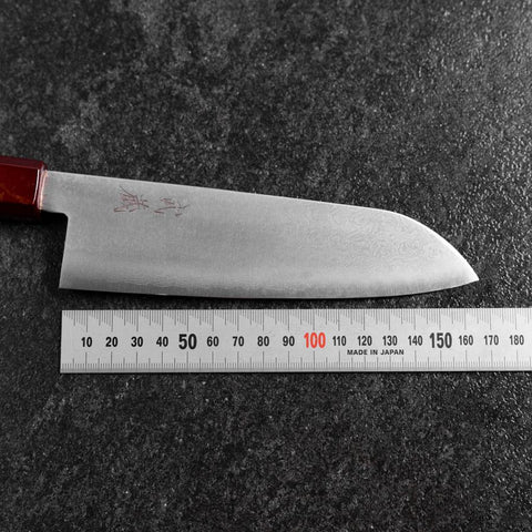 Santoku VG-10 Damascus Yamanaka Red Urushi Handle 165mm (6.5”)-[Musashi]-[Japanese-Kitchen-Knives]