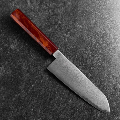 Santoku VG-10 Damascus Yamanaka Red Urushi Handle 165mm (6.5”)-[Musashi]-[Japanese-Kitchen-Knives]