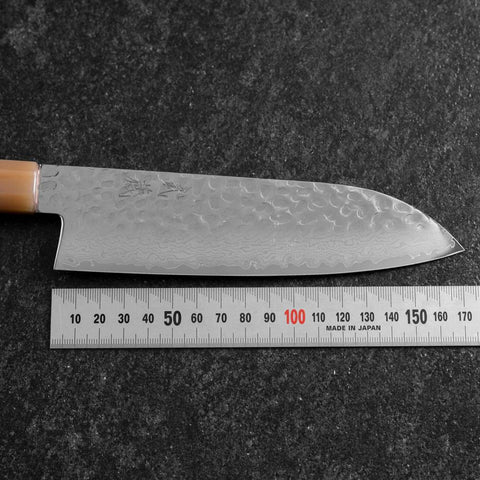 Santoku VG-10 Mirror Tsuchime Damascus Buffalo Dark Pink Maple Handle 170mm-[Musashi]-[Japanese-Kitchen-Knives]