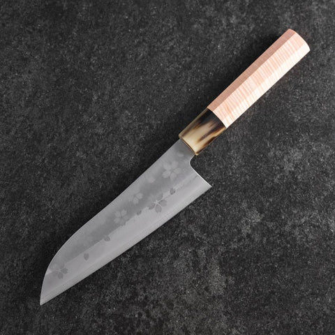 Santoku VG-10 Polished Sakura Buffalo Light Pink Maple Handle 175mm (6.8”)-[Musashi]-[Japanese-Kitchen-Knives]