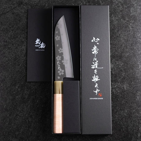 Santoku VG-10 Polished Sakura Buffalo Light Pink Maple Handle 175mm (6.8”)-[Musashi]-[Japanese-Kitchen-Knives]