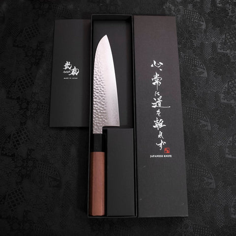 Santoku VG-10 Tsuchime Damascus Walnut Handle 165mm-[Musashi]-[Japanese-Kitchen-Knives]