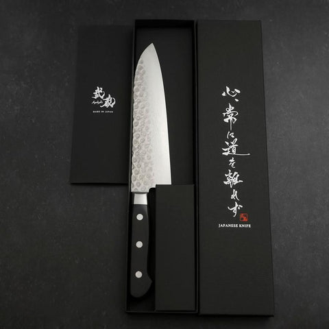 Santoku VG-10 Tsuchime Damascus Western Black Handle 180mm-[Musashi]-[Japanese-Kitchen-Knives]
