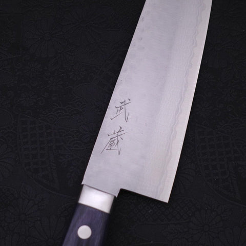 Santoku VG-10 Tsuchime Damascus Western Dark Blue Handle 170mm-[Musashi]-[Japanese-Kitchen-Knives]