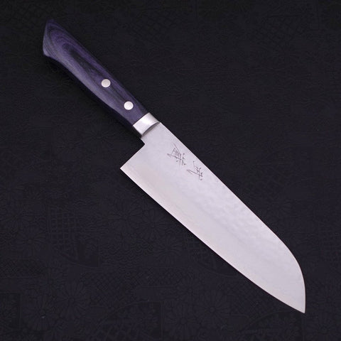 Santoku VG-10 Tsuchime Damascus Western Dark Blue Handle 170mm-[Musashi]-[Japanese-Kitchen-Knives]