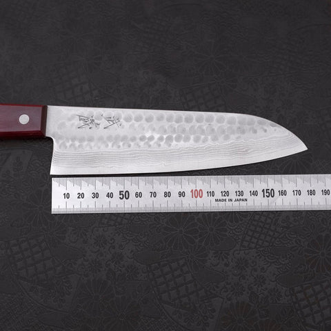 Santoku VG-10 Tsuchime Damascus Western Red Handle 180mm-[Musashi]-[Japanese-Kitchen-Knives]