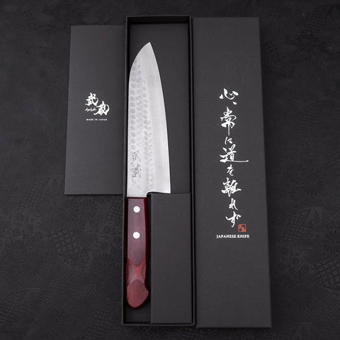 Santoku VG-10 Tsuchime Damascus Western Red Handle 180mm-[Musashi]-[Japanese-Kitchen-Knives]
