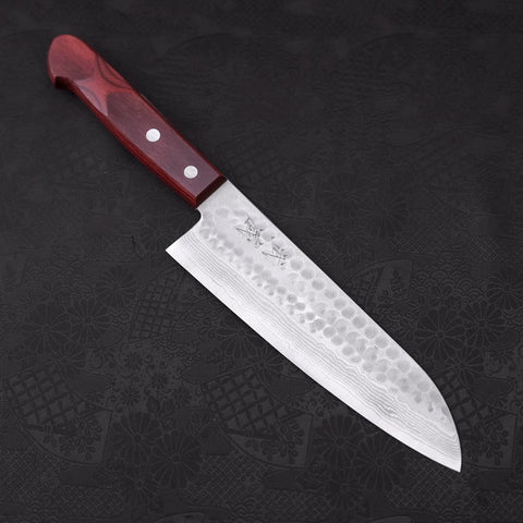 Santoku VG-10 Tsuchime Damascus Western Red Handle 180mm-[Musashi]-[Japanese-Kitchen-Knives]