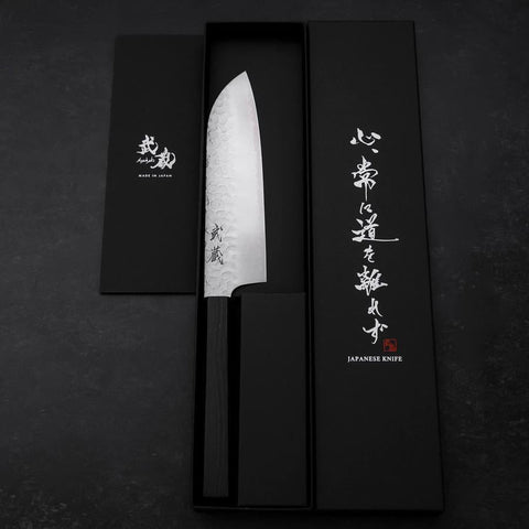 Santoku VG-10 Tsuchime Ebony Handle 165mm-[Musashi]-[Japanese-Kitchen-Knives]