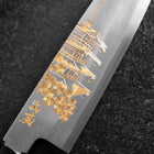 Santoku White Steel #2 Kasumi Single Bevel Chokin Five-Story Pagoda Sakura Buffalo Ebony Handle 155mm (6.1”)-[Musashi]-[Japanese-Kitchen-Knives]