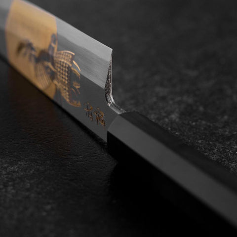 Santoku White Steel #2 Kasumi Single Bevel Chokin Samurai Full Moon Buffalo Ebony Handle 155mm-[Musashi]-[Japanese-Kitchen-Knives]