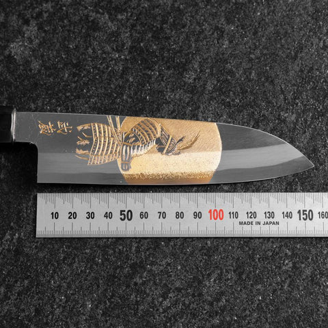 Santoku White Steel #2 Kasumi Single Bevel Chokin Samurai Full Moon Buffalo Ebony Handle 155mm-[Musashi]-[Japanese-Kitchen-Knives]