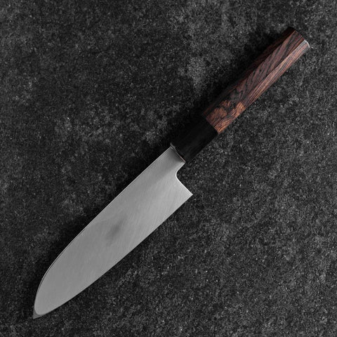 Santoku White Steel #2 Kasumi Single Bevel Chokin Samurai New Moon Buffalo Ebony Handle 155mm-[Musashi]-[Japanese-Kitchen-Knives]