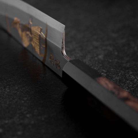 Santoku White Steel #2 Kasumi Single Bevel Chokin Samurai New Moon Buffalo Ebony Handle 155mm-[Musashi]-[Japanese-Kitchen-Knives]