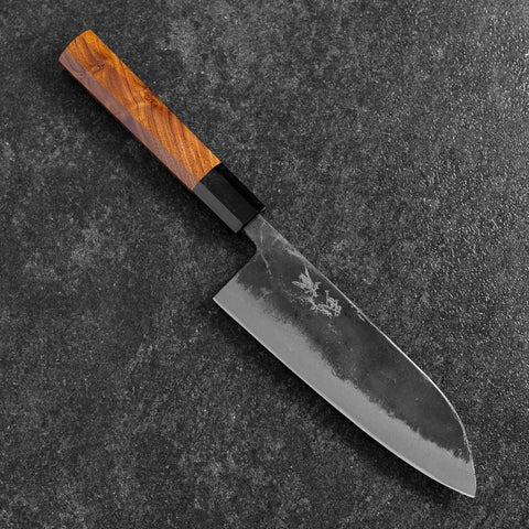 Santoku White Steel #2 Kurouchi Buffalo Bubinga Handle 165mm-[Musashi]-[Japanese-Kitchen-Knives]