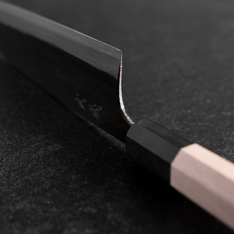 Santoku White Steel #2 Kurouchi Buffalo Magnolia Handle 165mm (6.5”)-[Musashi]-[Japanese-Kitchen-Knives]