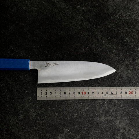 Santoku White Steel #2 Polished Blue Urushi Handle 165mm (6.5”)-[Musashi]-[Japanese-Kitchen-Knives]