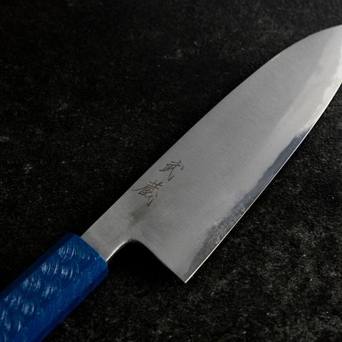 Santoku White Steel Blue Urushi Handle 165mm (6.5”)-[Musashi]-[Japanese-Kitchen-Knives]