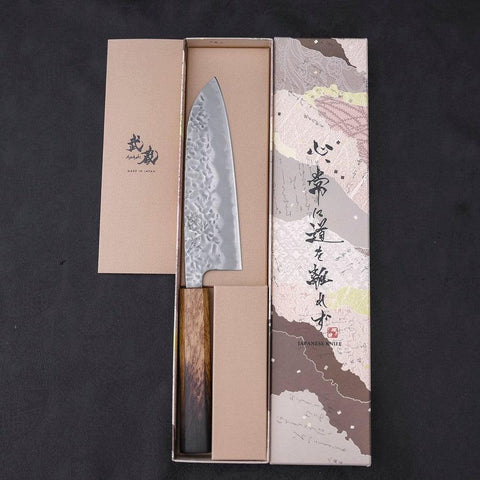 Santoku White Steel #1 Tsuchime Yaki Urushi Handle 165mm-[Musashi]-[Japanese-Kitchen-Knives]