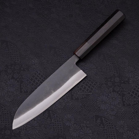 Santoku White Steel #2 Kurouchi Chokin Samurai Full Moon Buffalo Ebony Handle 170mm-[Musashi]-[Japanese-Kitchen-Knives]