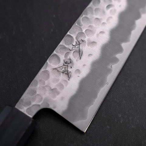 Santoku White Steel #2 Tsuchime Dark Blue Urushi Handle 165mm-[Musashi]-[Japanese-Kitchen-Knives]