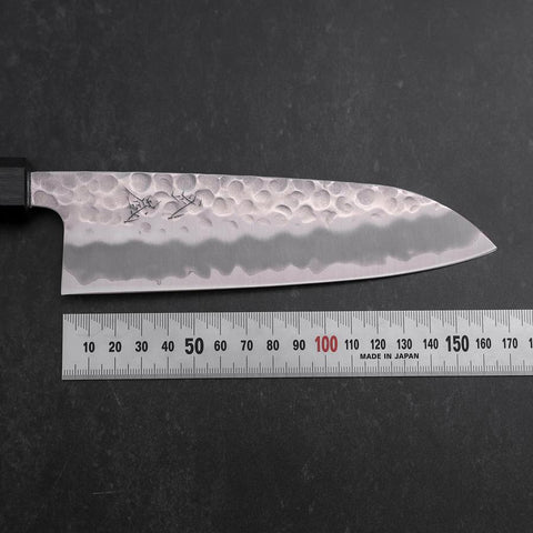 Santoku White Steel #2 Tsuchime Dark Blue Urushi Handle 165mm-[Musashi]-[Japanese-Kitchen-Knives]