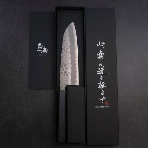 Santoku White Steel #2 Tsuchime Dark Blue Urushi Handle 165mm-[Musashi]-[Japanese-Kitchen-Knives]