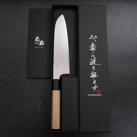 Santoku ZA-18 Damascus Buffalo Magnolia Handle 180mm-[Musashi]-[Japanese-Kitchen-Knives]